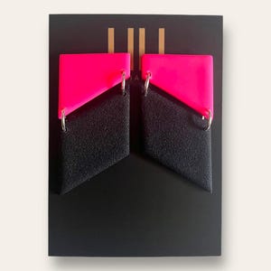 Neon pink and black, geometric, color block earrings, lightweight, handmade from polymer clay