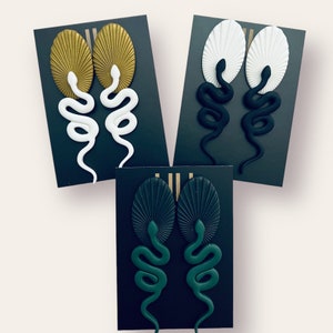 Unique oversized handmade oval stud snake earrings