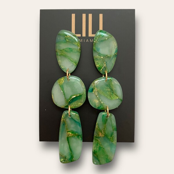 Green Petite Palm Drop Statement Earrings main image 0