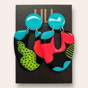 Oversized multicolor neon earrings, lightweight, handmade from polymer clay