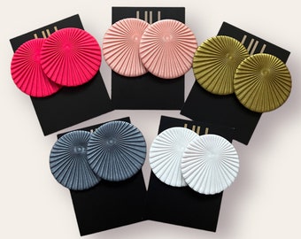 Metallic oversized lightweight stud earrings made from polymer clay