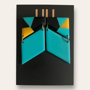 Black, turquoise and mustard, geometric earrings, lightweight, handmade from polymer clay