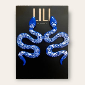 Royal blue snake earrings made from polymer clay, clay snake earrings, Egyptian style jewelry