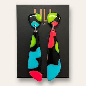 Long, multicolor neon earrings, lightweight, handmade from polymer clay
