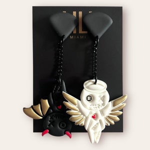 Halloween voodoo dolls mismatched earrings made from polymer clay