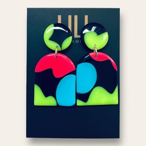 Cute multicolor neon earrings, lightweight, handmade from polymer clay