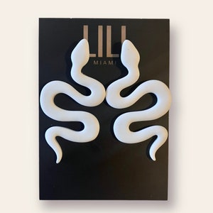 White Snake Earrings: Handmade Polymer Clay Statement Jewelry