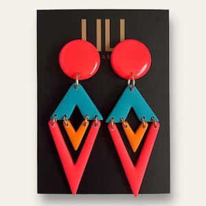 Neon Diamond Polymer Clay Earrings: Handmade Geometric Dangles