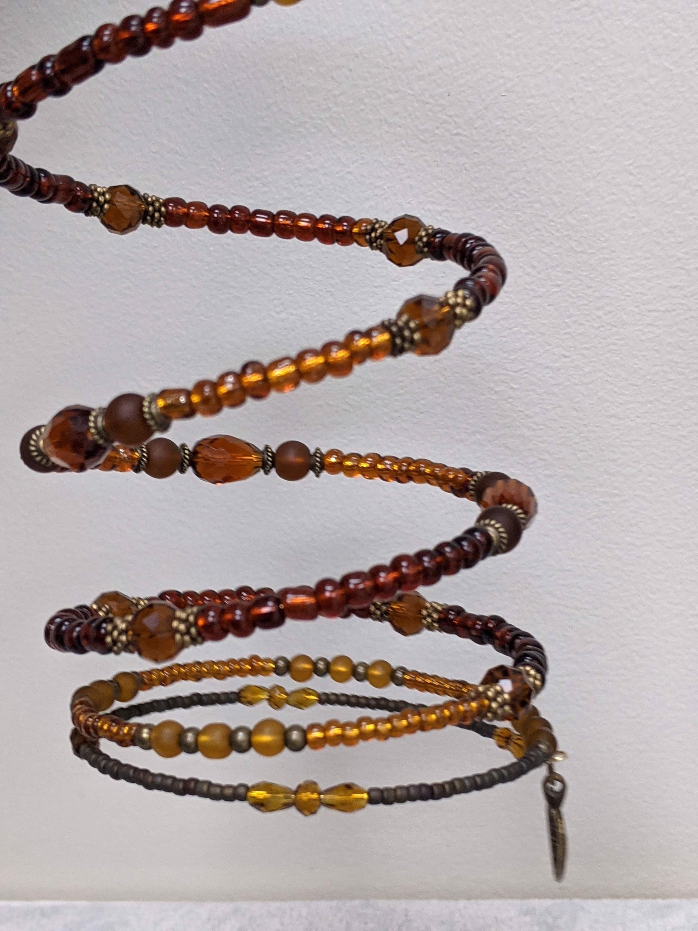 Memory Wire Beaded Bracelet/ Brown and Topaz Stacked - Etsy