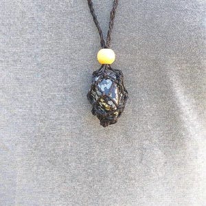 Snowflake obsidian adjustable interchangeable macrame crystal holder pouch necklace