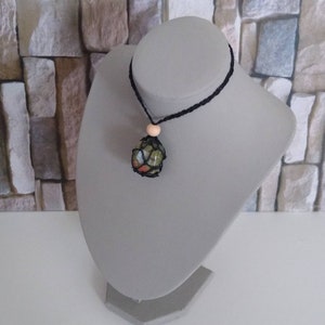 Unakite adjustable interchangeable macrame crystal pouch holder necklace