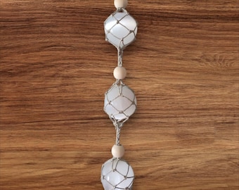 Macrame Crystal Wall Hanging: Interchangeable Selenite Spheres, Energy Cleansing