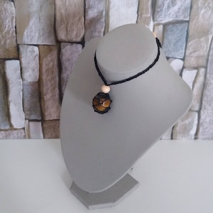 Tigers eye adjustable interchangeable macrame crystal holder pouch necklace