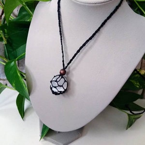 Selenite macrame crystal holder pouch necklace with adjustable length and interchangeable stone