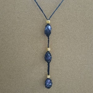 Dream amethyst triple cage adjustable macrame crystal pouch necklace with all Interchangeable stones