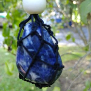 Sodalite adjustable interchangeable macrame crystal holder pouch necklace