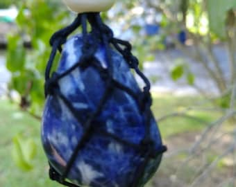 Sodalite adjustable interchangeable macrame crystal holder pouch necklace