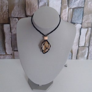 Raw citrine adjustable interchangeable macrame crystal holder pouch necklace