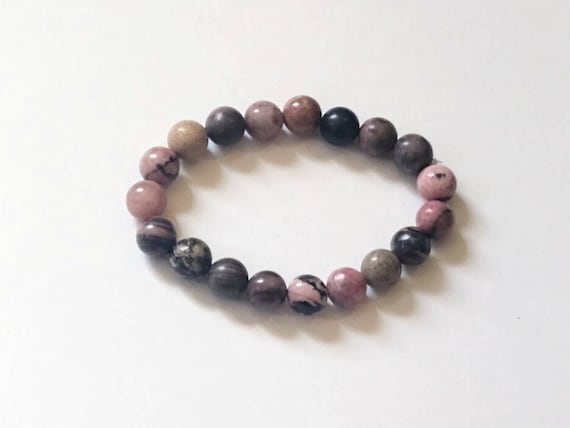 Rhodonite beaded stretch bracelet