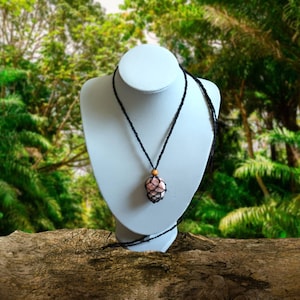 Sunstone adjustable interchangeable macrame crystal holder pouch necklace