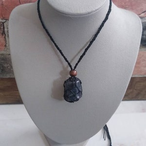 Iolite adjustable interchangable macrame crystal pouch cage necklace