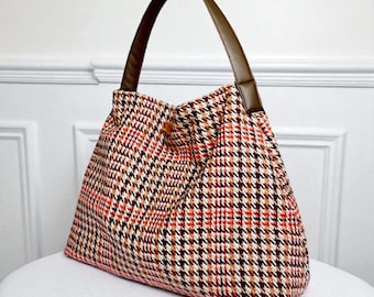 Borsa hobo donna in lana - borsa artigianale fatta a mano con manici in cuoio- Made in Italy