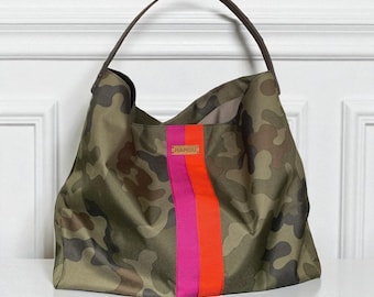 Borsa shopper donna in tessuto tecnico camouflage – borsa artigianale fatta a mano, impermeabile - Made in Italy