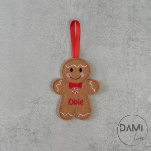 Gingerbread Boy Personalised Christmas Tree decorations,Christmas ornaments,Felt decorations Red