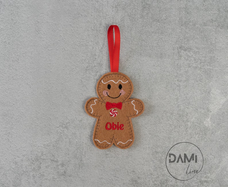 Gingerbread Boy Personalised Christmas Tree decorations,Christmas ornaments,Felt decorations Red