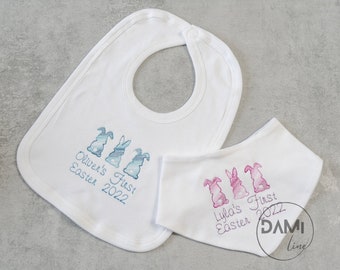Personalised embroidered First Easter baby bib | Easter 2024 baby bib | Easter 2024 bunny bib