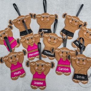 Weightlifter gingerbread man Christmas tree ornament, bodybuilder gift, gym buddy gift