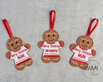 Christmas Jumper gingerbread man Decoration, Hanging Christmas tree ornament, Grandad and grandma Christmas gift