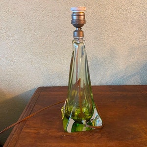 Val Saint Lambert Belgian crystal green table lamp