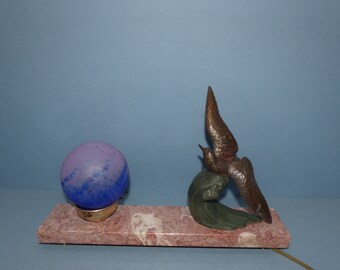 art deco table lamp sea bird flying over the waves of the sea comes from france