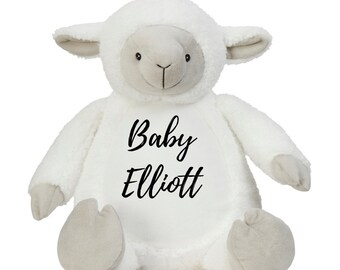 Personalised Lamb Soft Toy Teddy Bear New Baby Gift Christening Plush Name Birthday, Bereavement bear, Easter