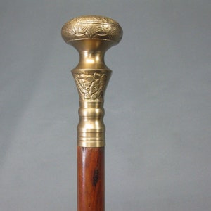 Handmade walking stick Vintage Solid Silver Brass Handle Antique Victorian Cane Wooden walking stick Brass Matt Finish