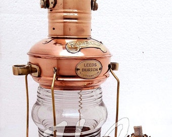 Handmade Brass & Copper Anchor Oil Lamp Nautical-Maritime Ship-Lantern Boat Light.