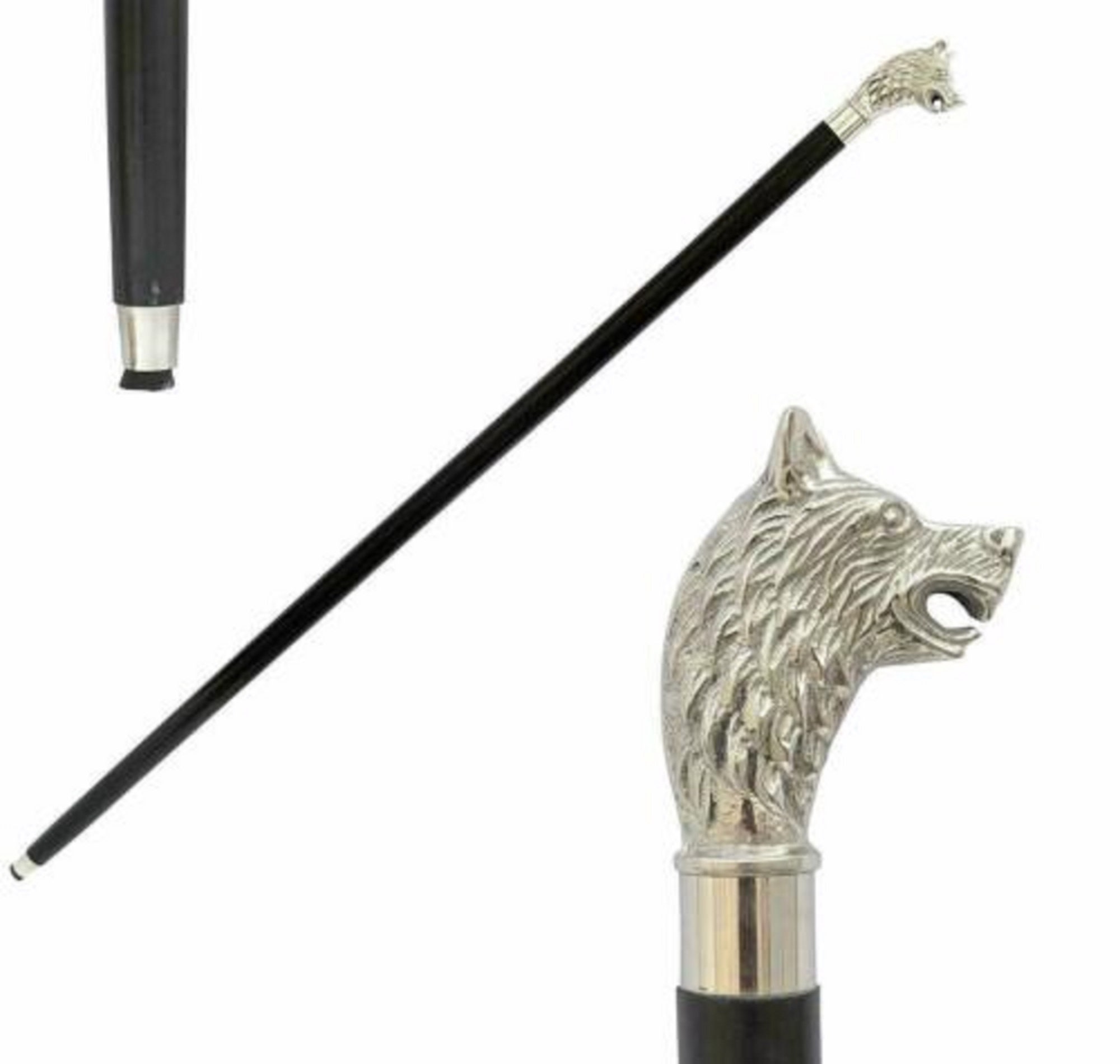 Handmade WOLF HEAD Brass Handle Walking Stick Wooden Etsy