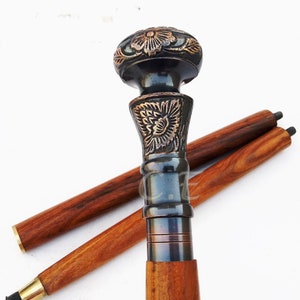 Handmade walking stick Vintage Solid Silver Brass Handle Antique Victorian Cane Wooden walking stick Black and Brown