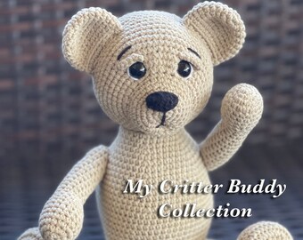 Crocheted home-made bear/11-inch movable arm/brown sitting toy/Hand-made head-turning animal/amigurumi loveable cuddly