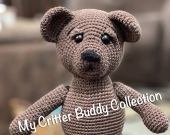 12-inch Bear/Crocheted teddy bear toy/brown pattern toy/head turning bear/ sitting amigurumi toy