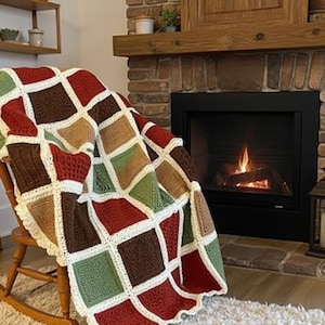 tunisian afghan sampler/ bedroom/bedspread throw/bordered cover decorative/coverlet pattern/country farmhouse