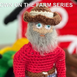 Farmer Crochet pattern/Cowboy amigurumi hat/ child barn toy/country red bearded/farm accessory lifelike