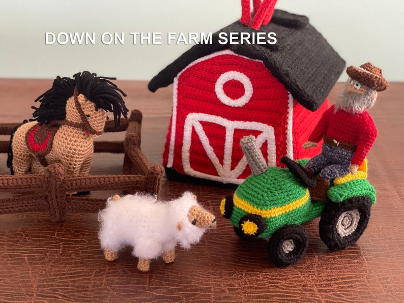 Barn horse farm/Crocheted storage farm/sheep fence farmyard/ Tractor farmer barnyard/Play mat carrier farm/Toy colorful farm image 1