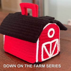 Red barn pattern/farm carrier toy/lightweight mat storage/handle black barn/spacious animal storage/farm toy barn/amigurumi intermediate image 1