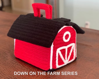 Red barn pattern/farm carrier toy/lightweight mat storage/handle black barn/spacious animal storage/farm toy barn/amigurumi intermediate