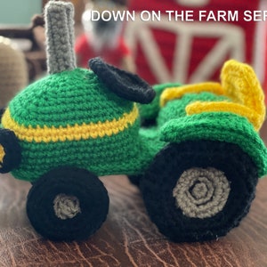 Gehaakt patroon trekker/landbouwmaaimachine/3D-schuurtractor/amigurumi-landbouwvoertuig/groen-gele tractor/erfmaaimachine/gehaakte boerderijtractor