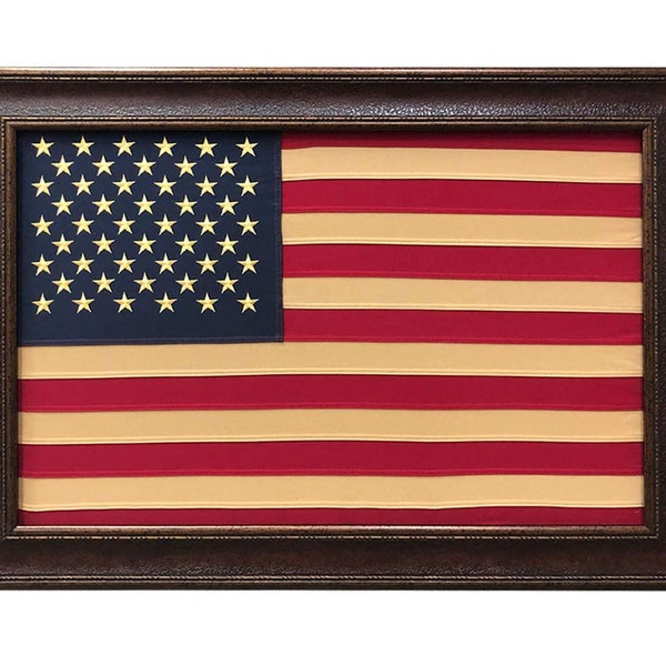 Large Framed American Flag | Real Cotton Cloth Embroidered Flag | Hand Stretched | Made in USA