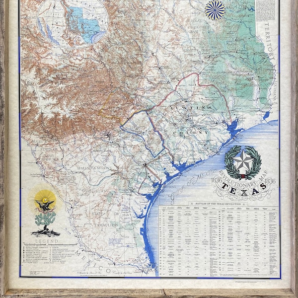 Barnwood Framed Revolutionary Map of Texas 1836 | 40L X 34W" Inches