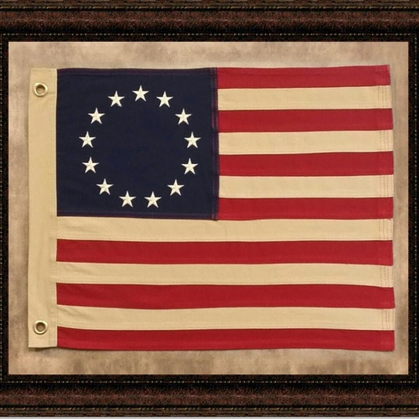 Betsy Ross Flag - Antique and Historic Art- Framed Cotton Cloth Embroidered Flag